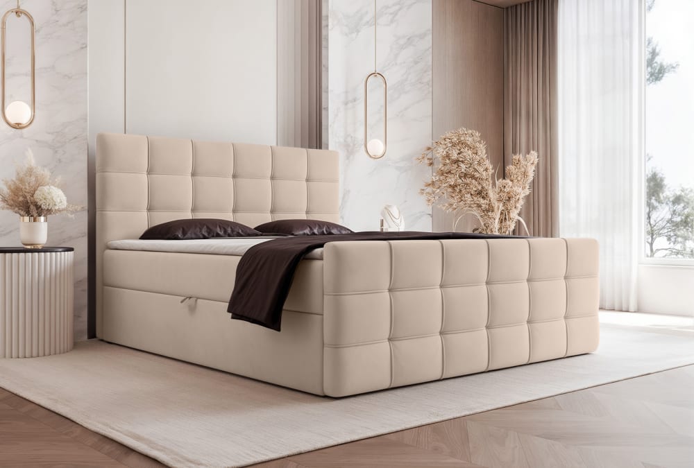 Lit boxspring en velours 160x200 cm, beige
