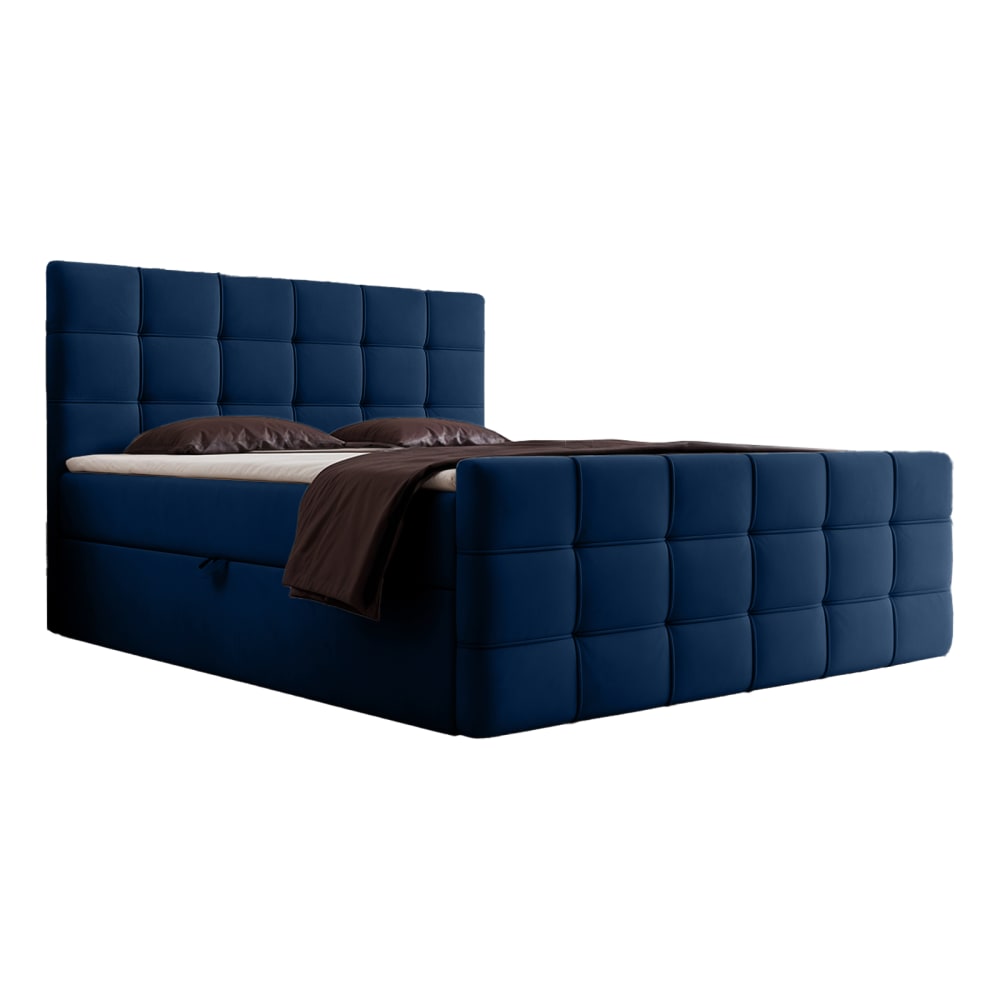 Lit boxspring en velours - bleu 200x200