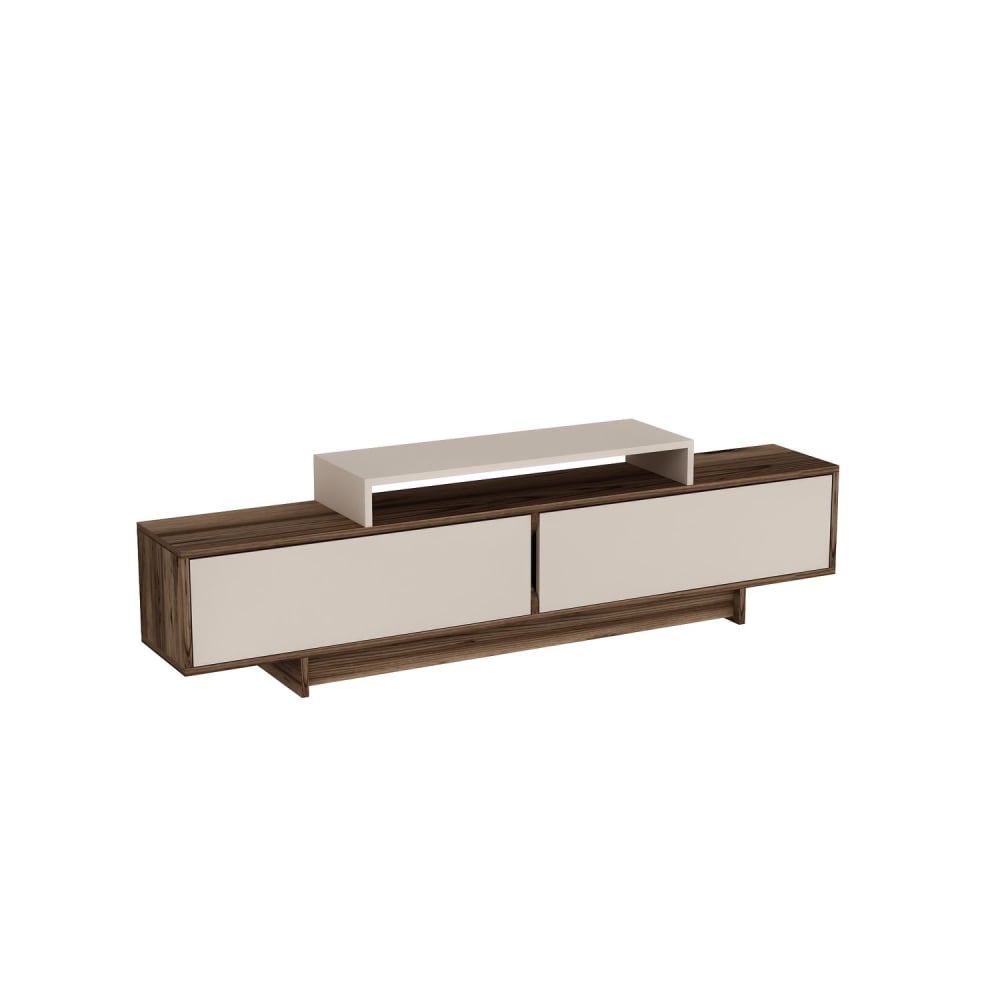 Meuble TV 2 portes basculantes et 1 grande niche Beige