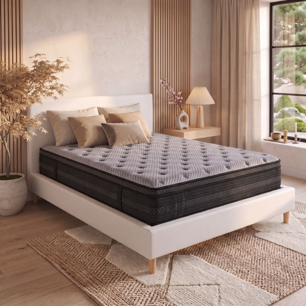 SAMPUR Matratze doppeltopper federn 25 cm mittelfest 160x200 cm Grau Öko-Tex Zertifikat Stoff