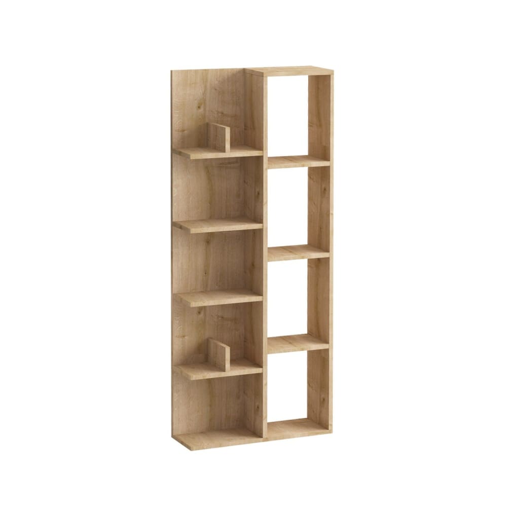 Bibliothèque asymétrique 4 niches et tablettes décor chêne Marron