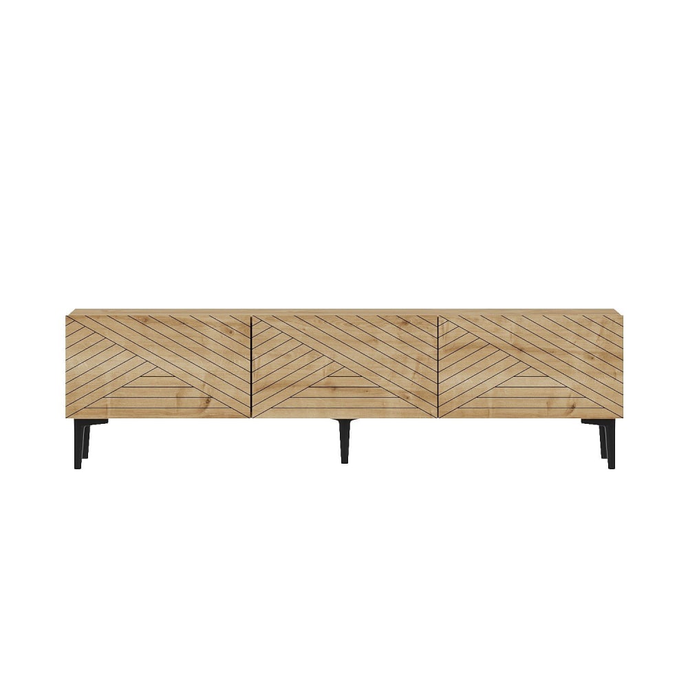 Meuble TV 3 portes basculantes façades motif chevron Marron