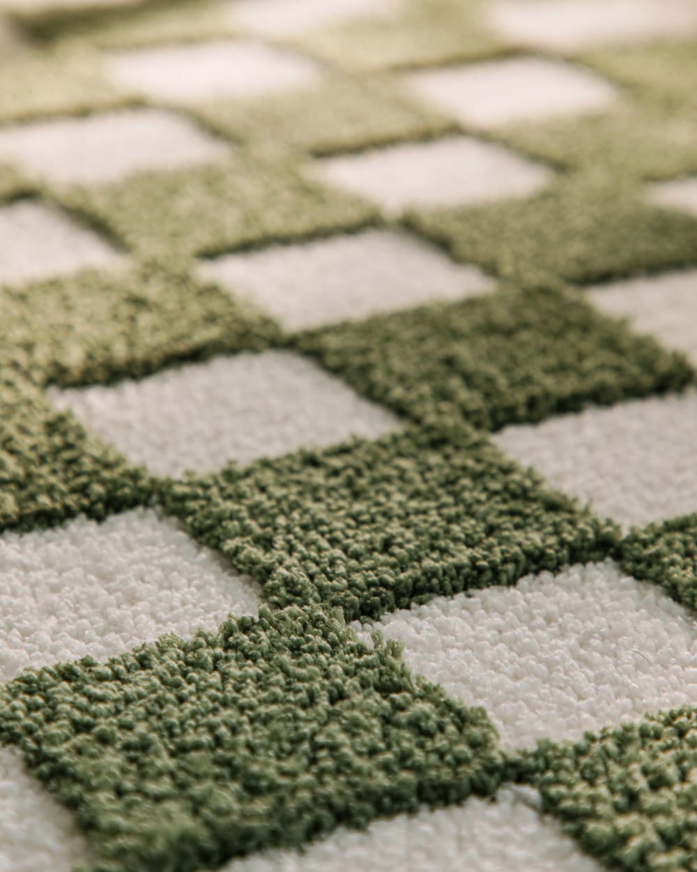 Tapis de bain à relief et damier vert et beige 80x150 — vue 4