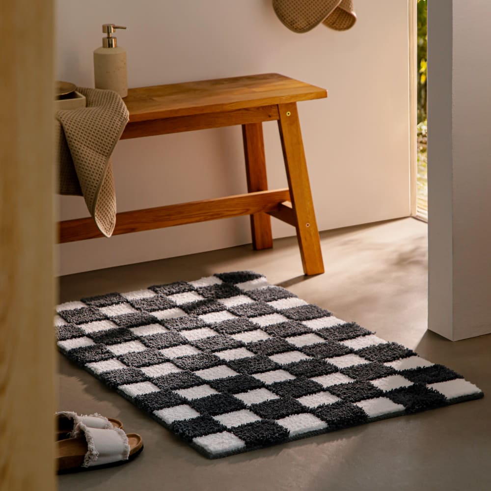 Tapis de bain à relief et damier anthracite et beige 55x65 — vue 3