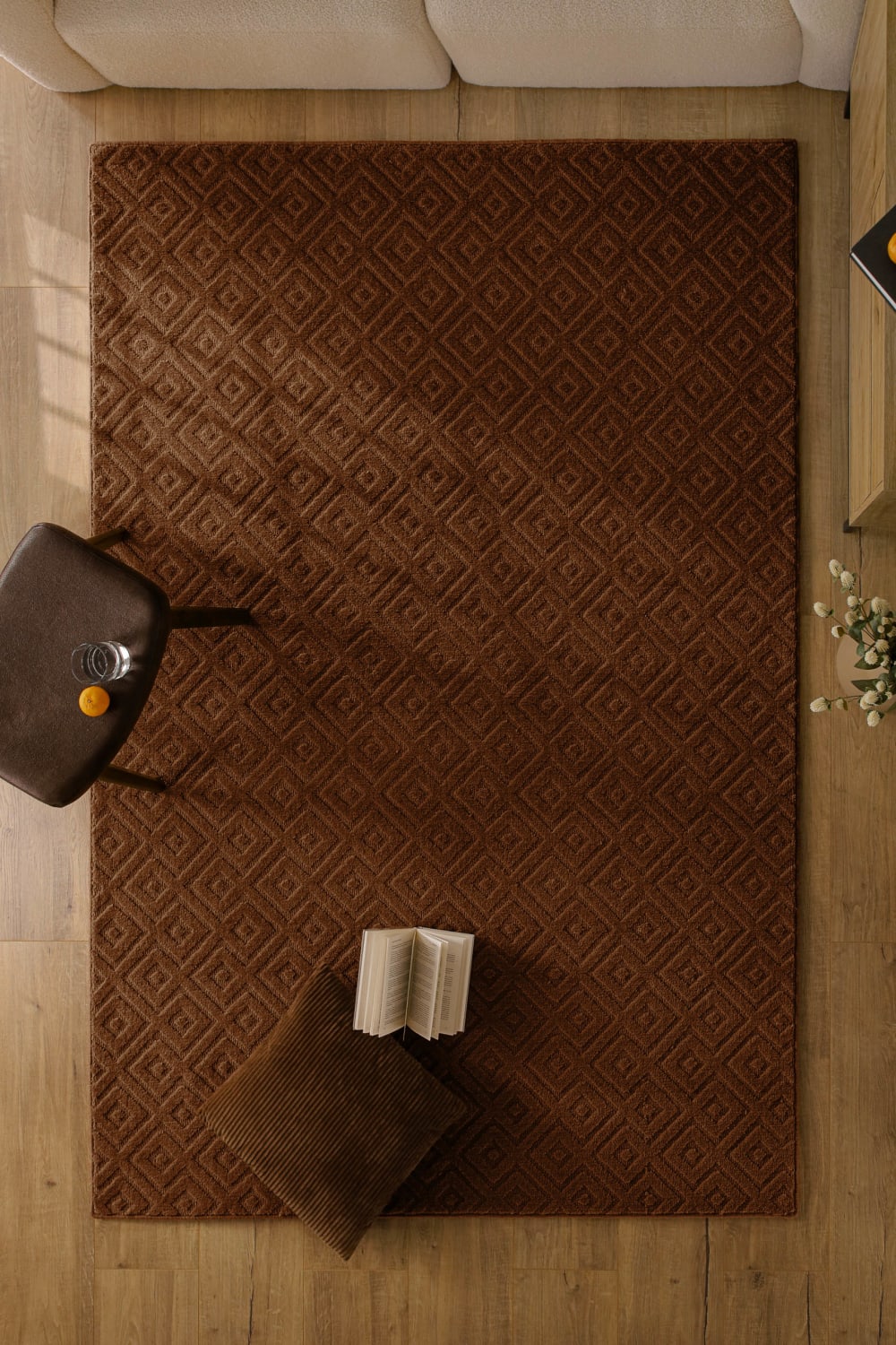 Tapis en laine avec relief marron 140x200 — vue 3