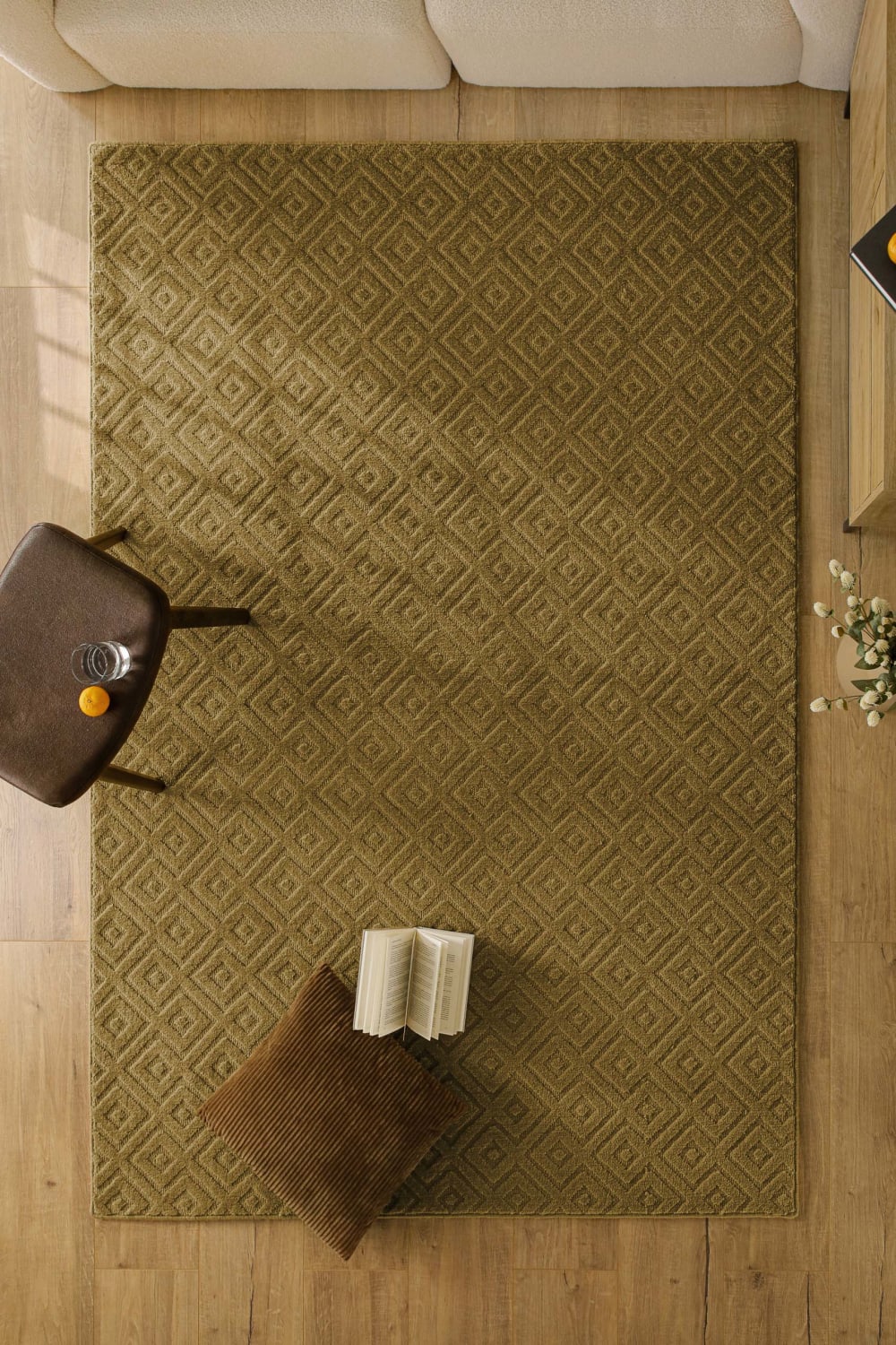 Tapis en laine avec relief vert olive 140x200 — vue 3