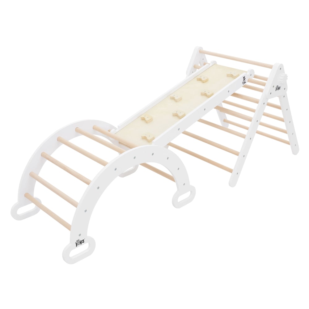 ECD Germany 3in1 Klettergerüst für Kinder ab 2 Jahren Weiß-Natur Massivholz Indoor style classic chic Braun