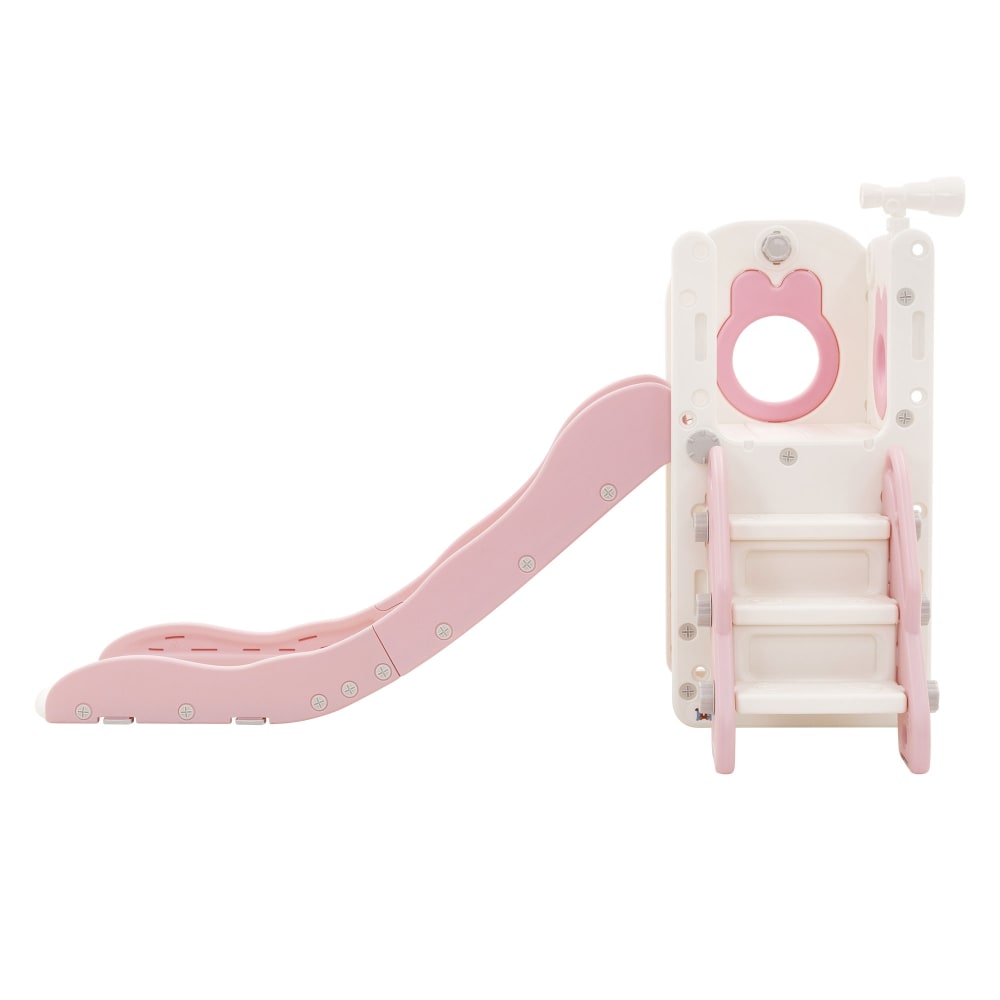 3in1 Kinderrutsche Weiß-Rosa Kunststoff mit Spielturm &
