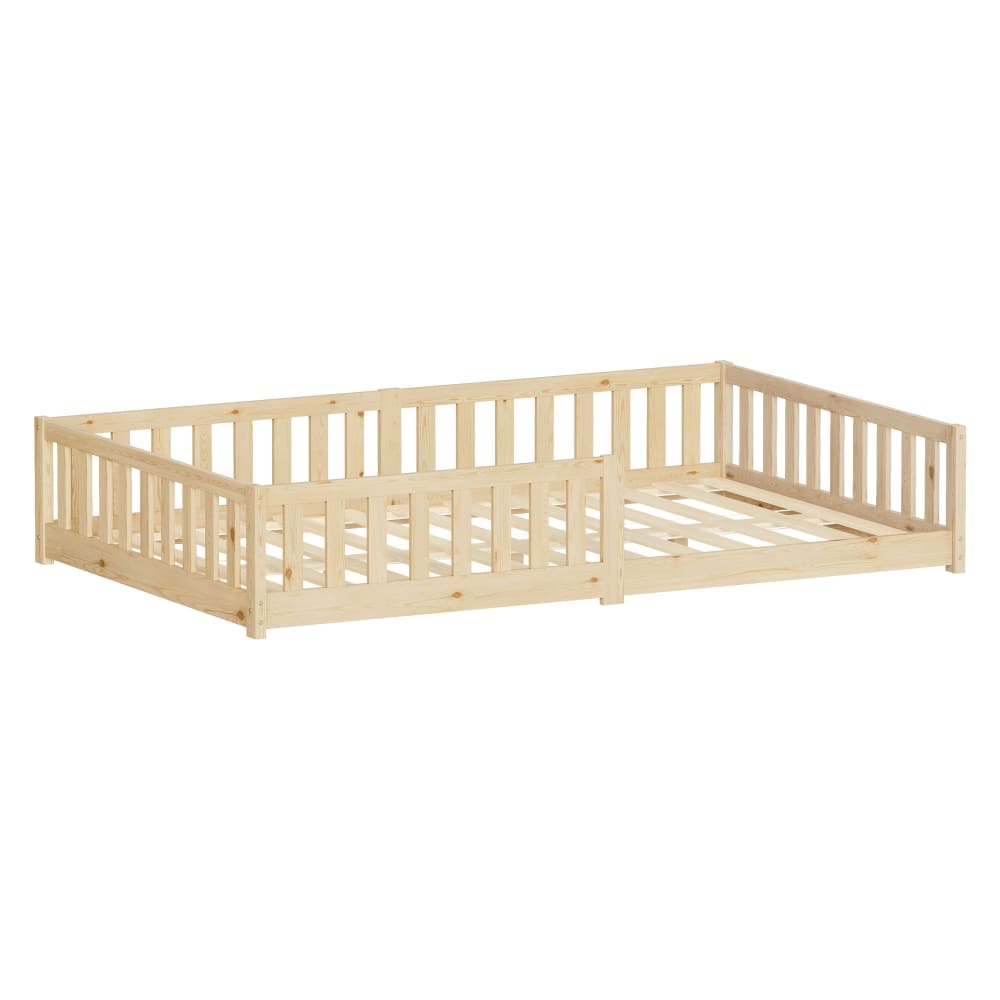 Lit enfant 120x200 cm en pin beige avec matelas H 16 cm et antichute