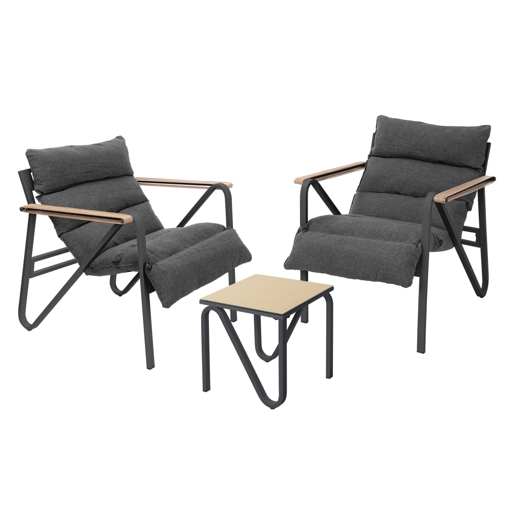 Salon de jardin 3 pièces anthracite-gris mobilier en acier/aspect bois
