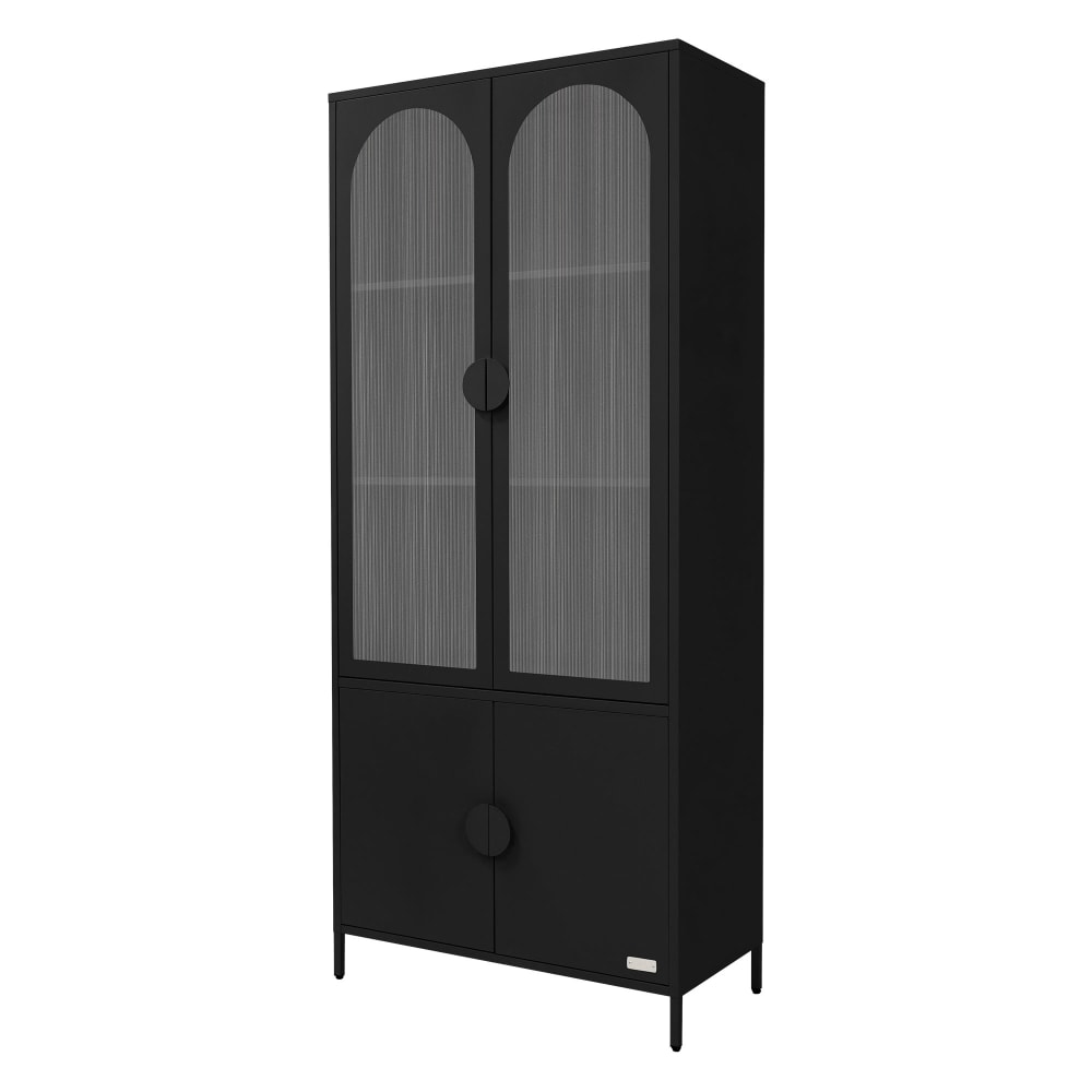 ML-Design Vitrinenschrank 80x185x40 cm Schwarz aus Stahl mit 4 Türen Schwarz Metall