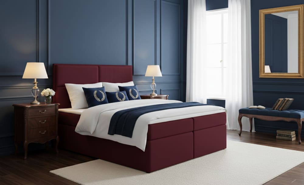 Lit continental avec matelas , bordeaux, 200x200 cm