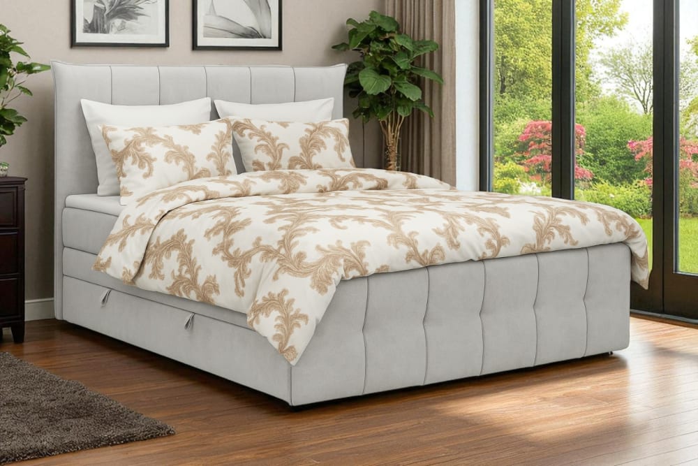 Lit boxspring gris 160x200 cm