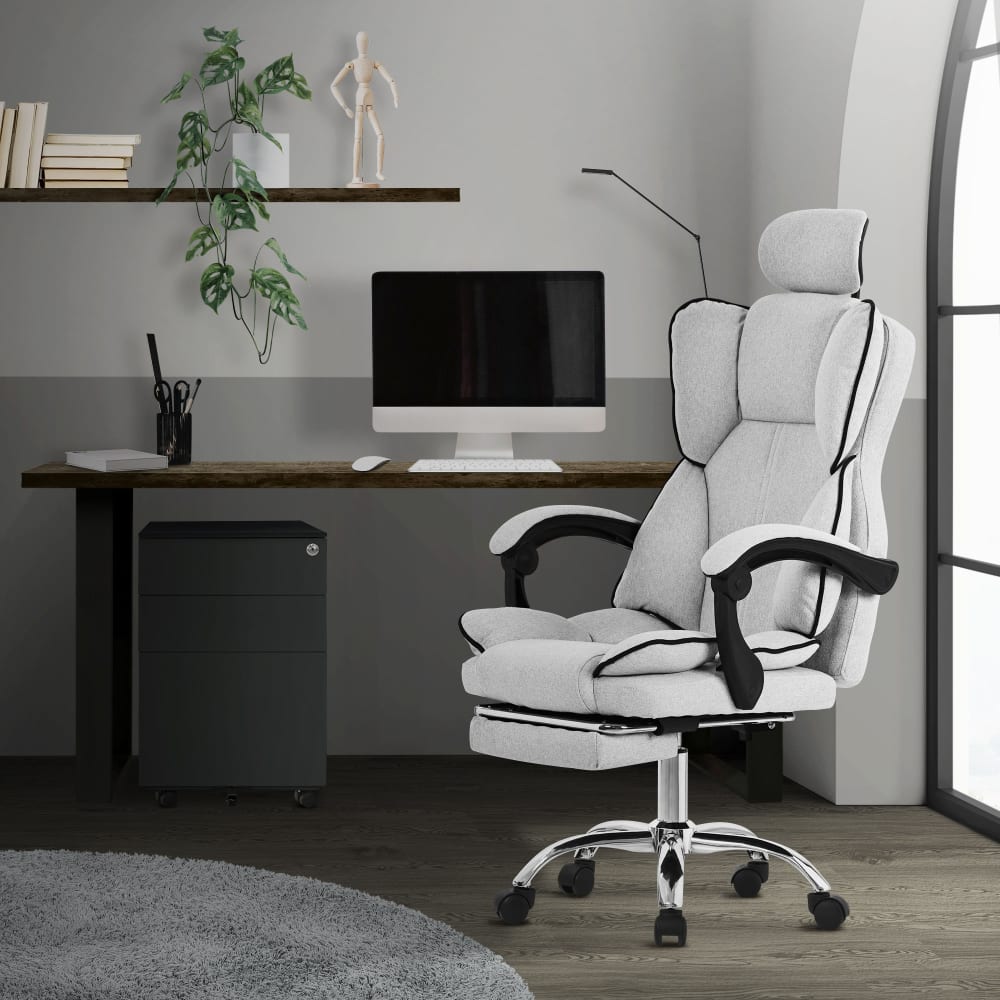 Bürostuhl Hellgrau ergonomisch hoher Rückenlehne Rollen