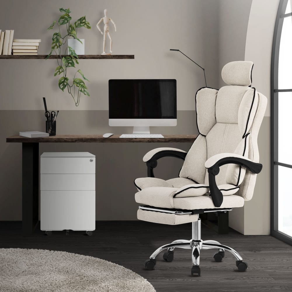Bürostuhl Beige ergonomisch mit hoher Rückenlehne & Rollen