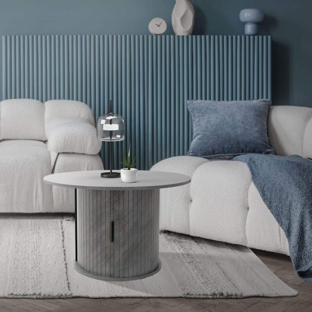 Couchtisch mit Schiebetür und Stauraum rund Ø80x50 cm Beton-Optik