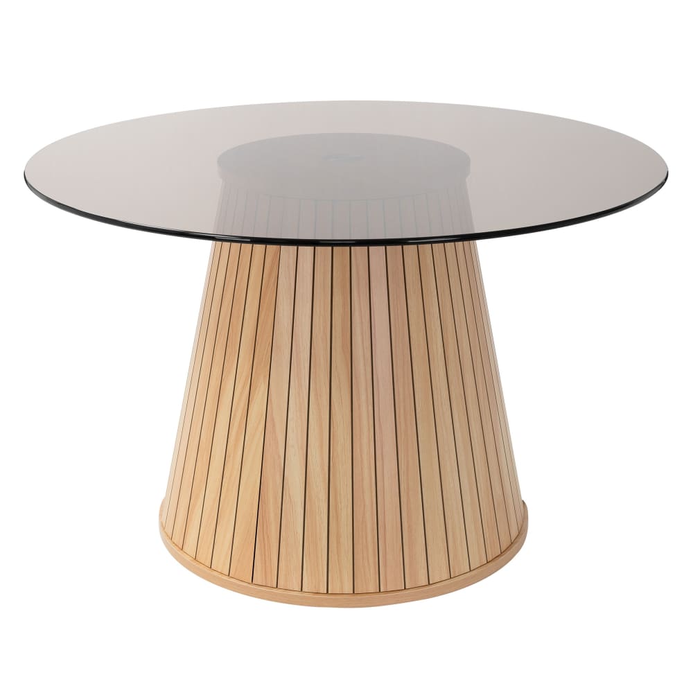 ML-Design Couchtisch mit Glasplatte rund Ø80x50 cm Holz-Optik Braun style modern Braun Holz