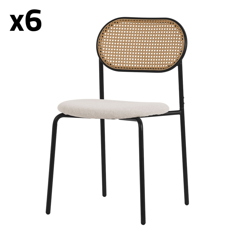 ML-Design Esszimmerstühle 6er Set Beige Rattan Rückenlehne Metallbeine Rund Beige Pes - Polyester