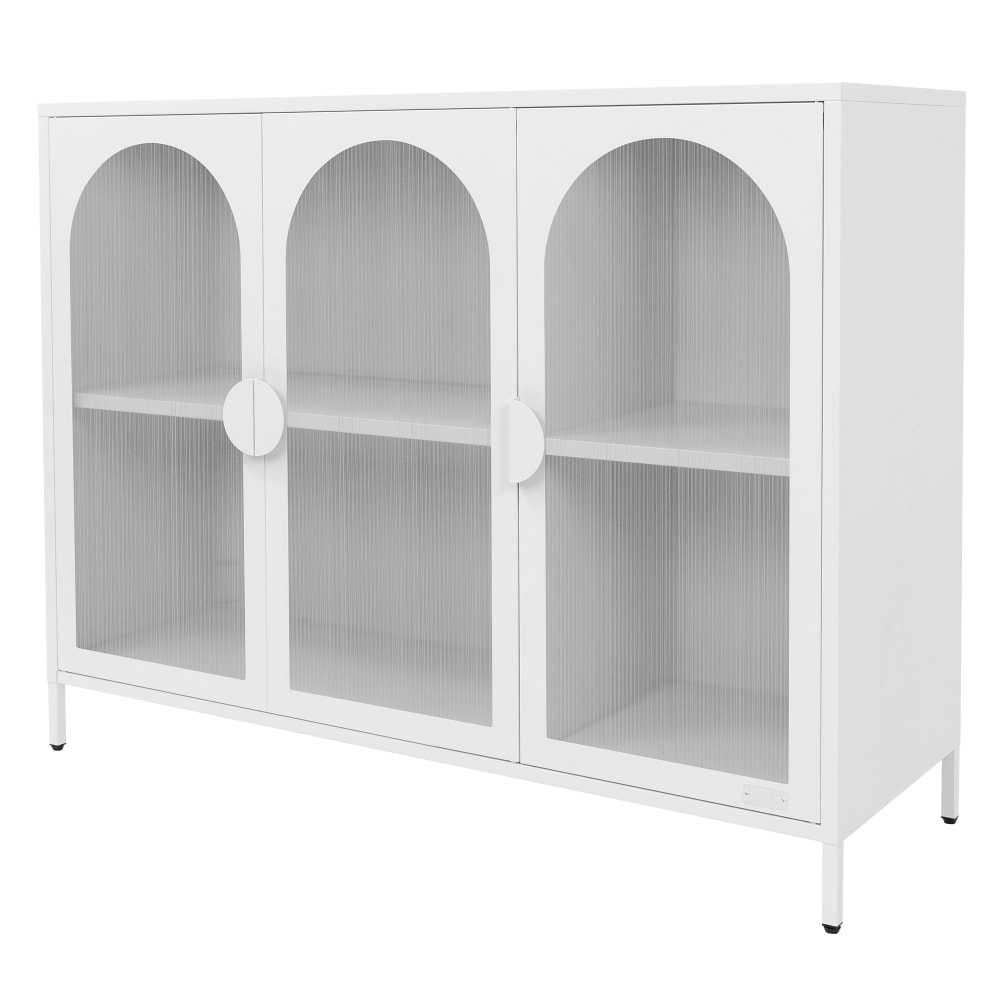 ML-Design Vitrinenschrank aus Stahl 120x93x40 cm Weiß mit 3 Türen Weiß Metall
