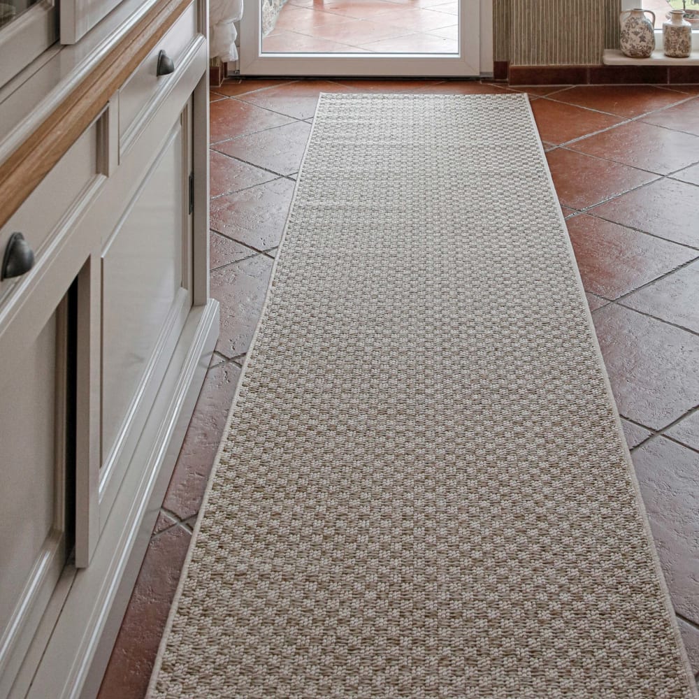 Tapis de couloir motif damier beige 80x400 — vue 3