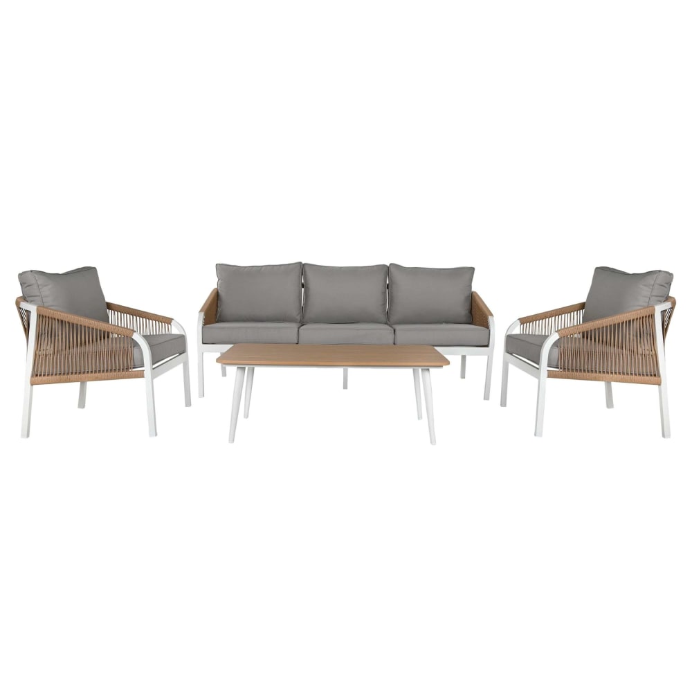 Salon de jardin en aluminium marron et blanc 5 places