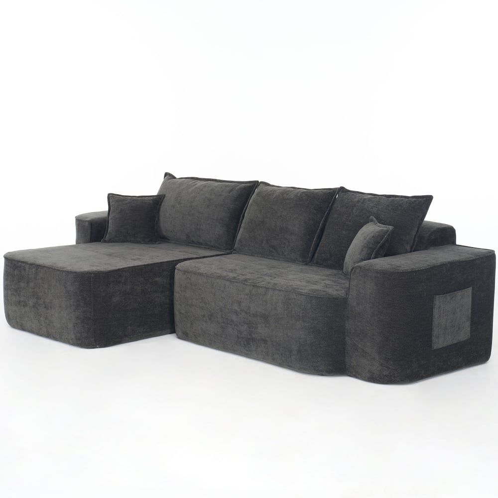 Canapé d'angle en chenille noire avec modules 262 x 144 x 65 cm