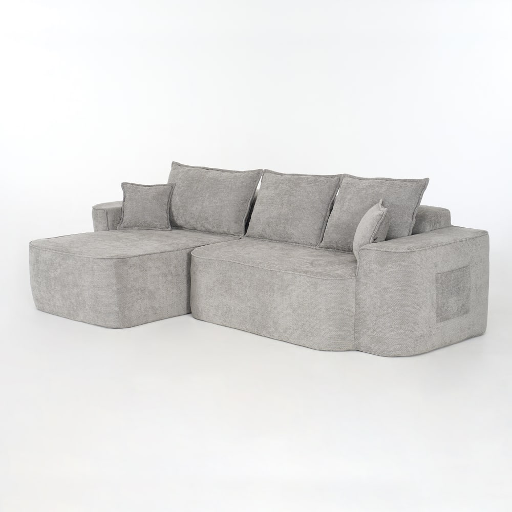 Canapé d'angle en chenille grise avec modules 262 x 144 x 65 cm