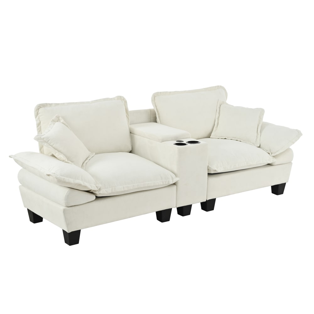 Canapé modulable en chenille beige avec rangement et USB