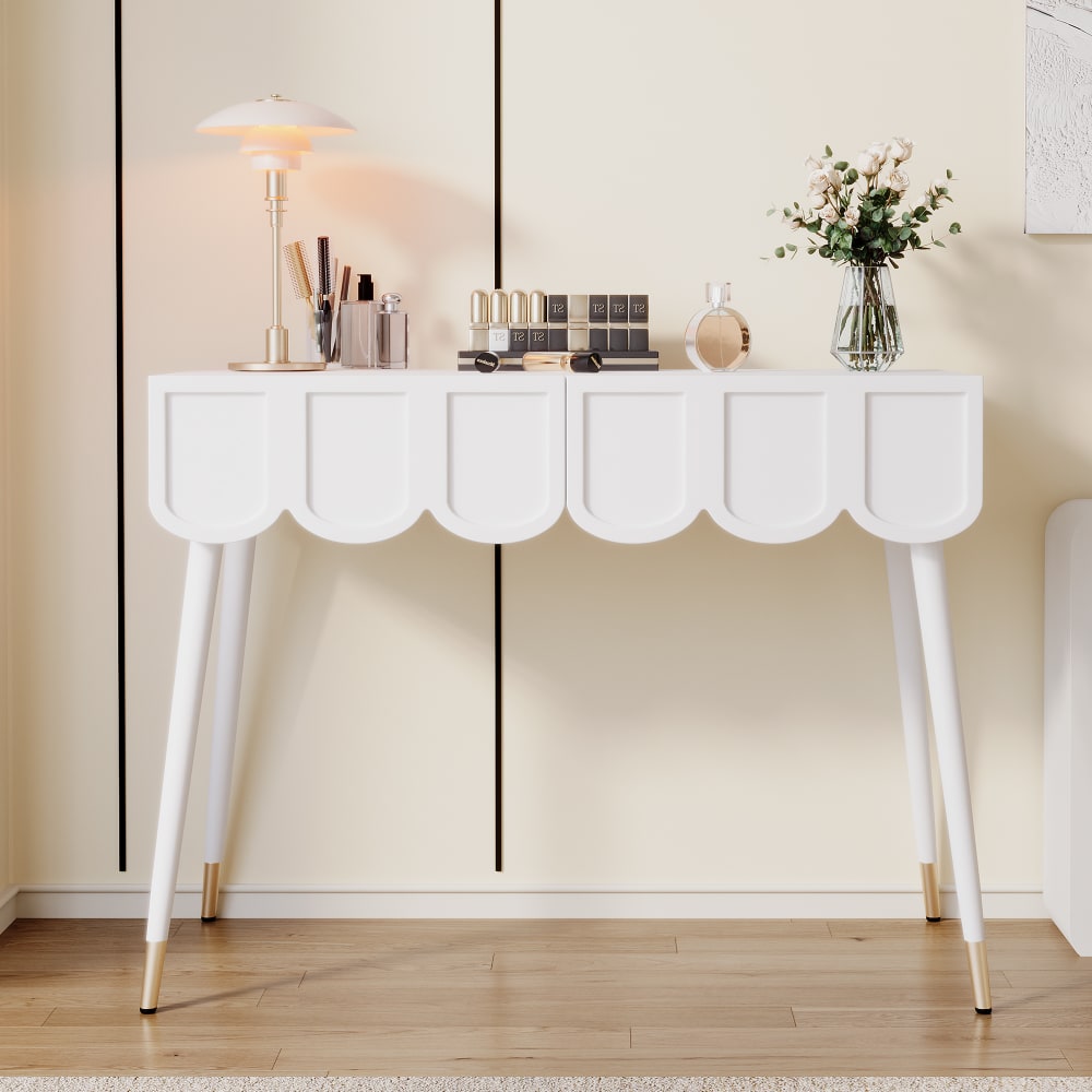 Schminktisch aus MDF mit 2 Schubladen 100x40x76 cm, weiß -