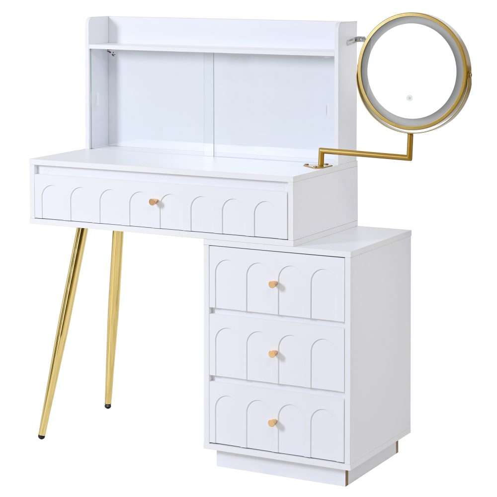 Coiffeuse blanche avec miroir LED pivotant 112 x 34,5 x 116 cm