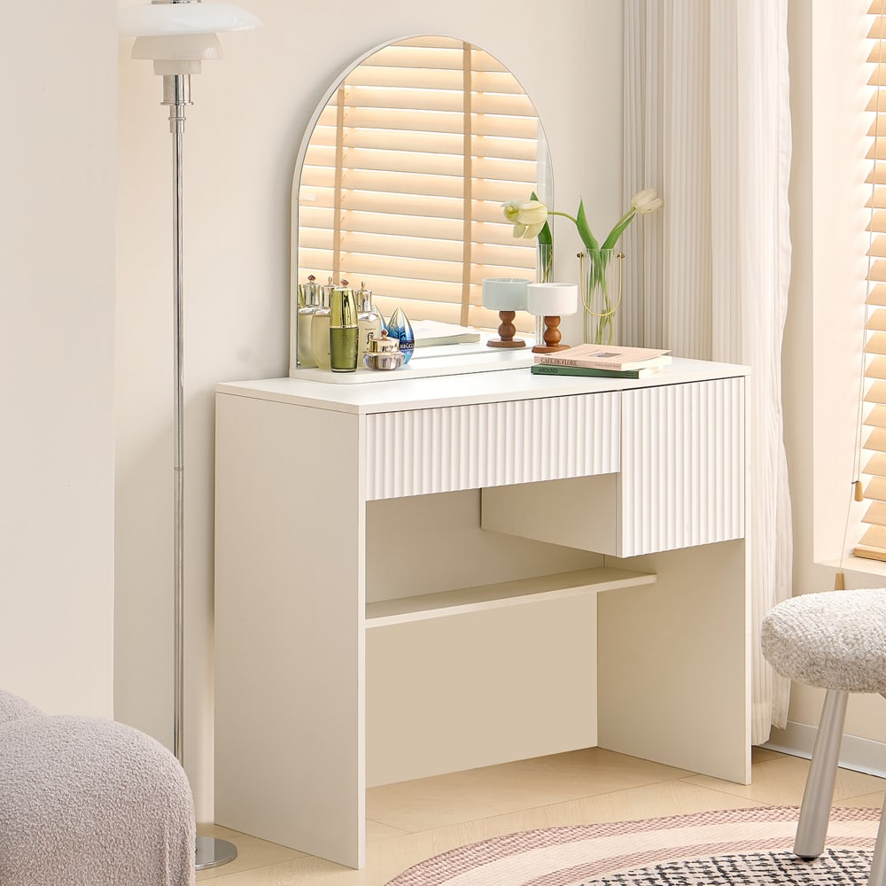 Schminktisch aus MDF mit Spiegel und 2 Schubladen 90x40x135 cm,