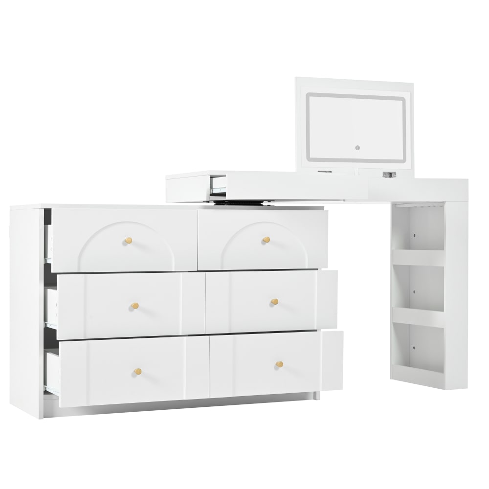 Coiffeuse blanche avec miroir LED et 7 tiroirs 105 x 40 x 80 cm