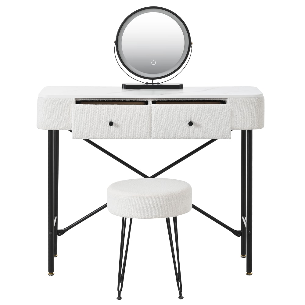 Coiffeuse blanche avec miroir LED et 2 tiroirs 100 x 40 x 120 cm