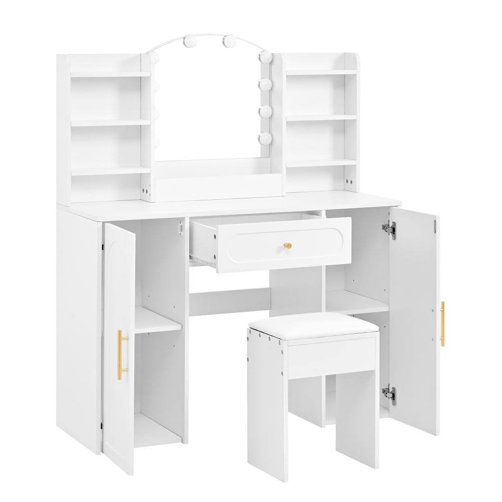 Coiffeuse blanche avec miroir LED et tabouret 110 x 40 x 132 cm