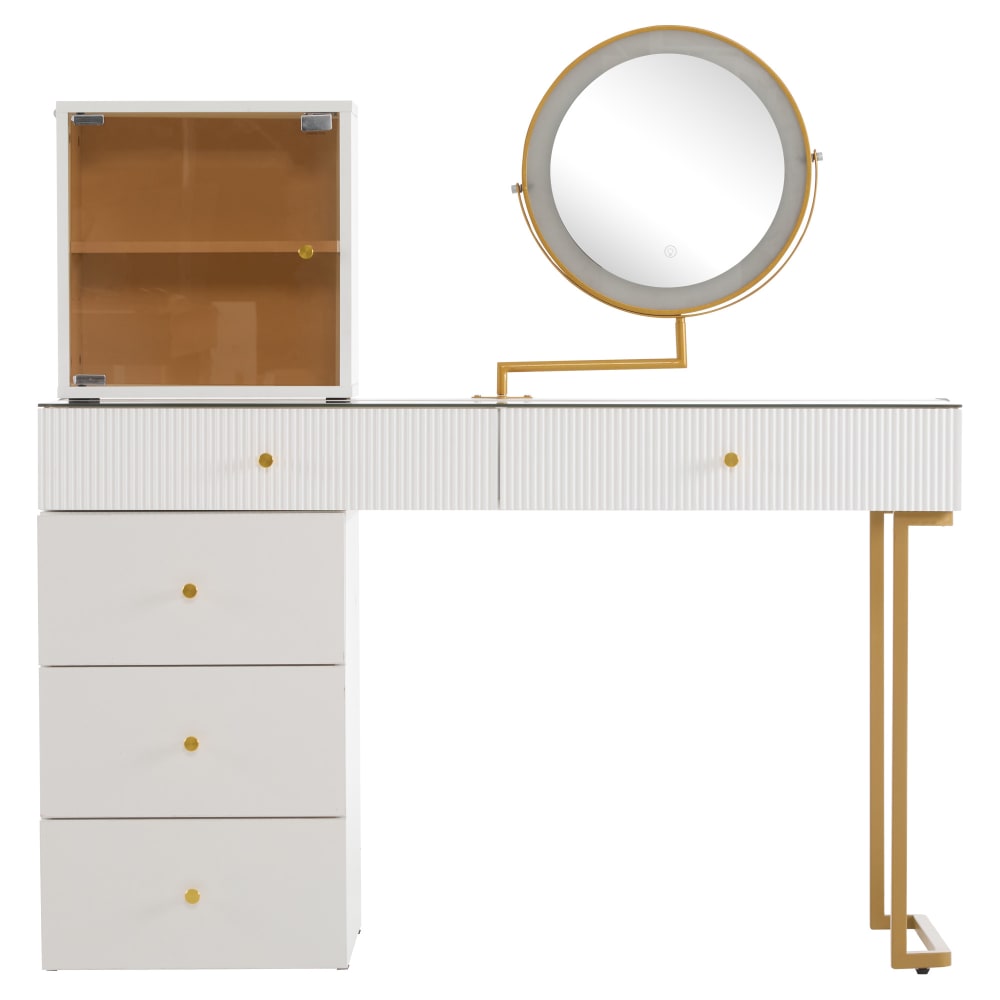 Coiffeuse blanche avec miroir led 3 couleurs et tiroirs 120x45x115 cm