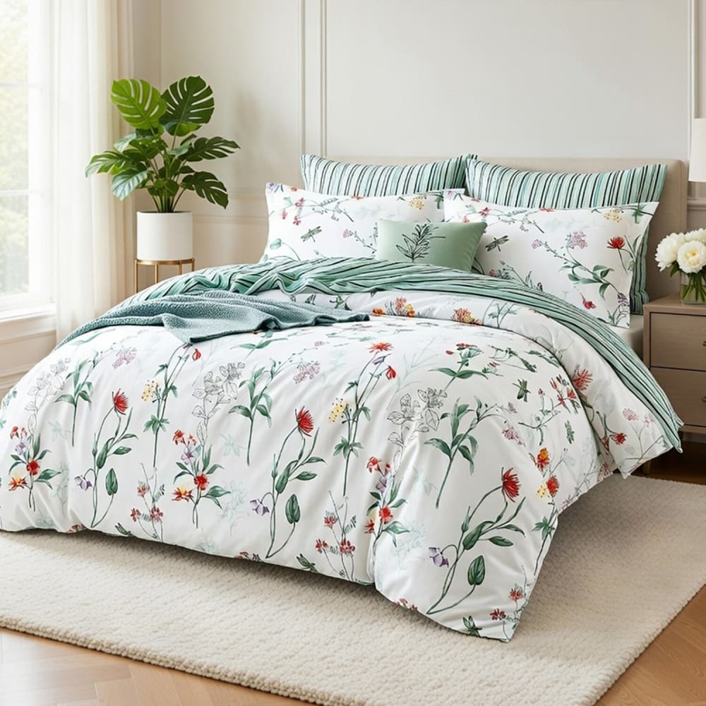 Parure de lit en percale de coton imprimé fleur + 2 taies 240x220 cm - Maisons du Monde