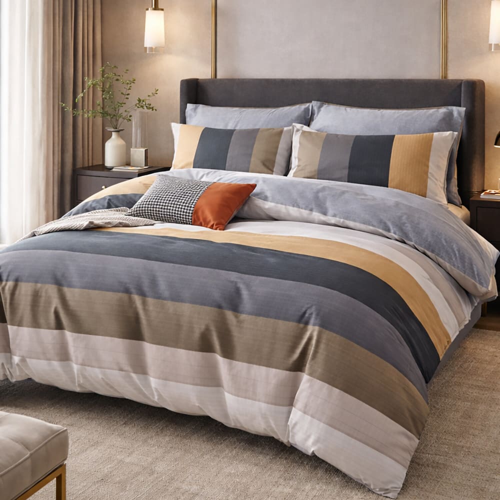 Parure de lit en percale de coton rayé contemporain gris 240x220 cm — vue 3