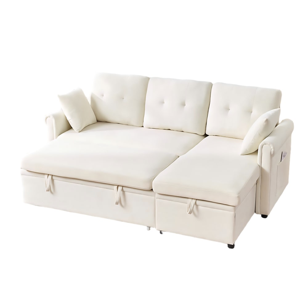 Canapé d'angle en chenille beige avec coffre 206 x 130 x 85 cm