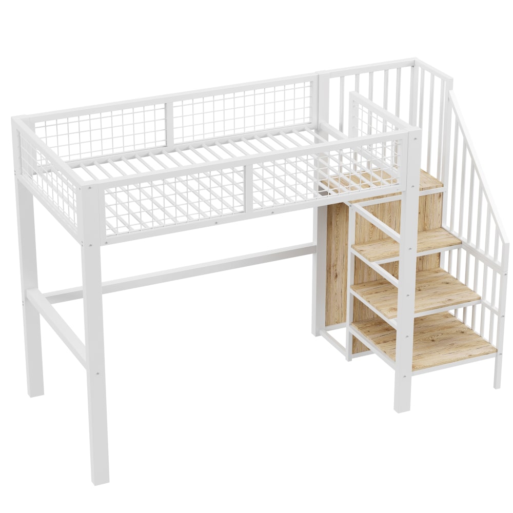 Lit mezzanine en métal blanc avec échelle 90 x 200 cm