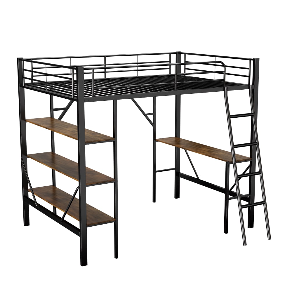 Lit mezzanine en métal noir avec bureau 90 x 200 cm