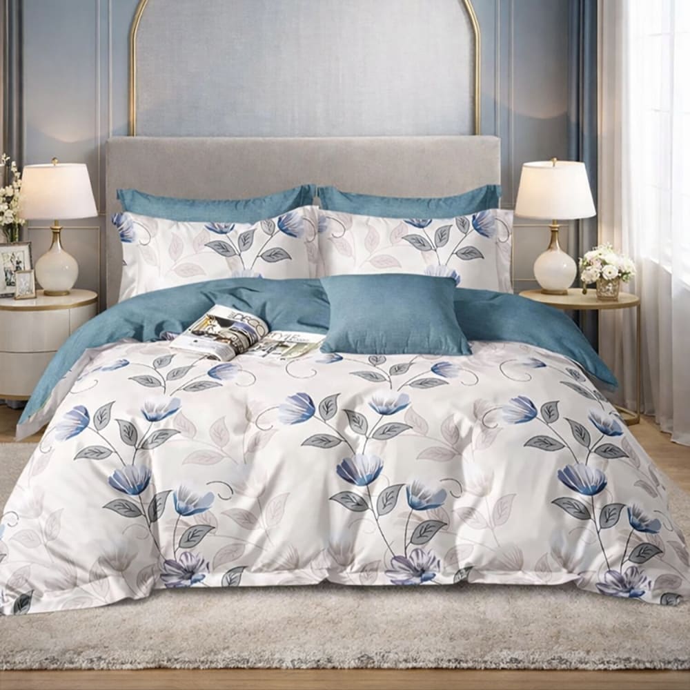 Parure housse de couette en coton imprimé floral + 2 taies 240x220 cm