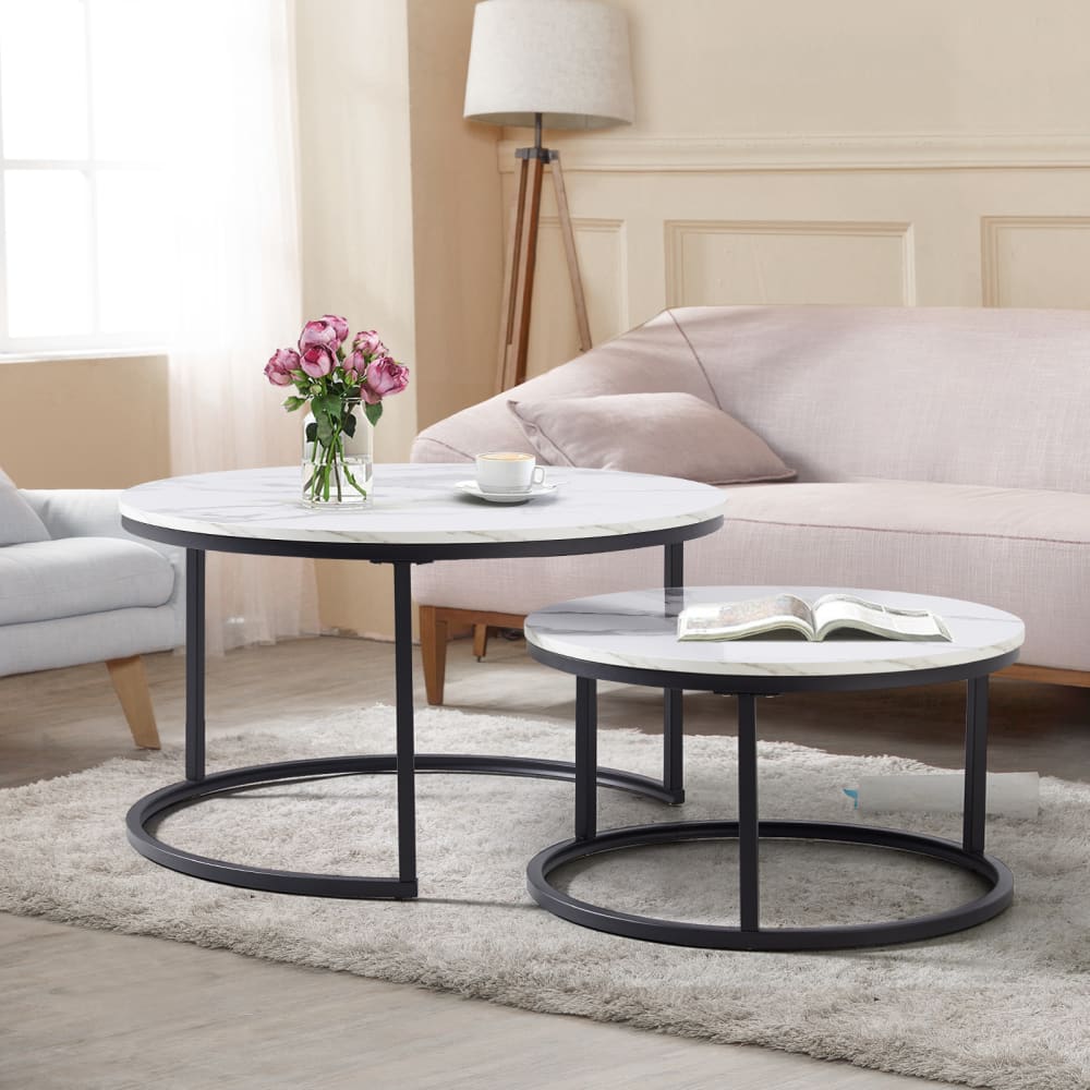 Couchtisch-Set aus Metall mit MDF-Tischplatte, Schwarz+Weiß -