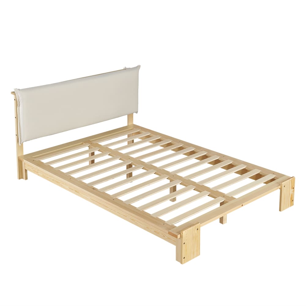 Lit rembourré en pin beige avec tête de lit 140 x 200 cm