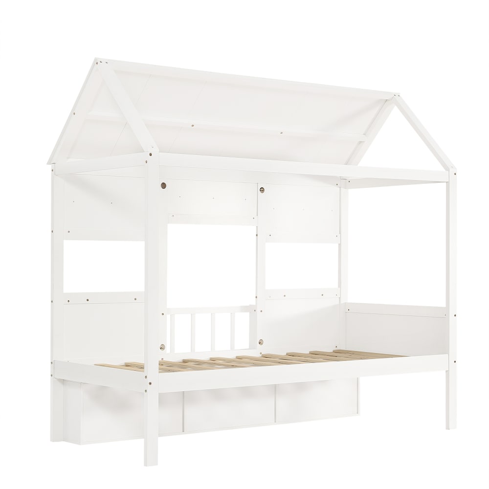 Lit mezzanine en pin blanc avec étagère 90 x 200 cm