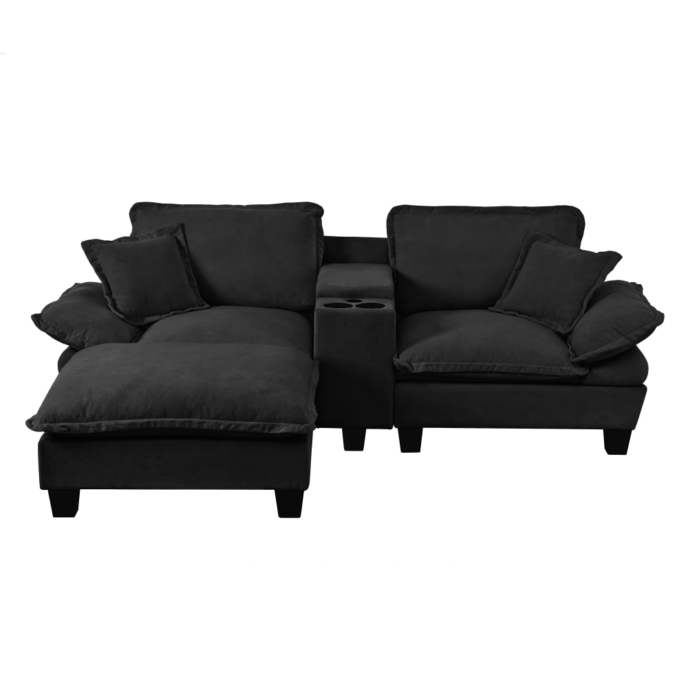Canapé modulaire d'angle en chenille noir avec USB et rangement