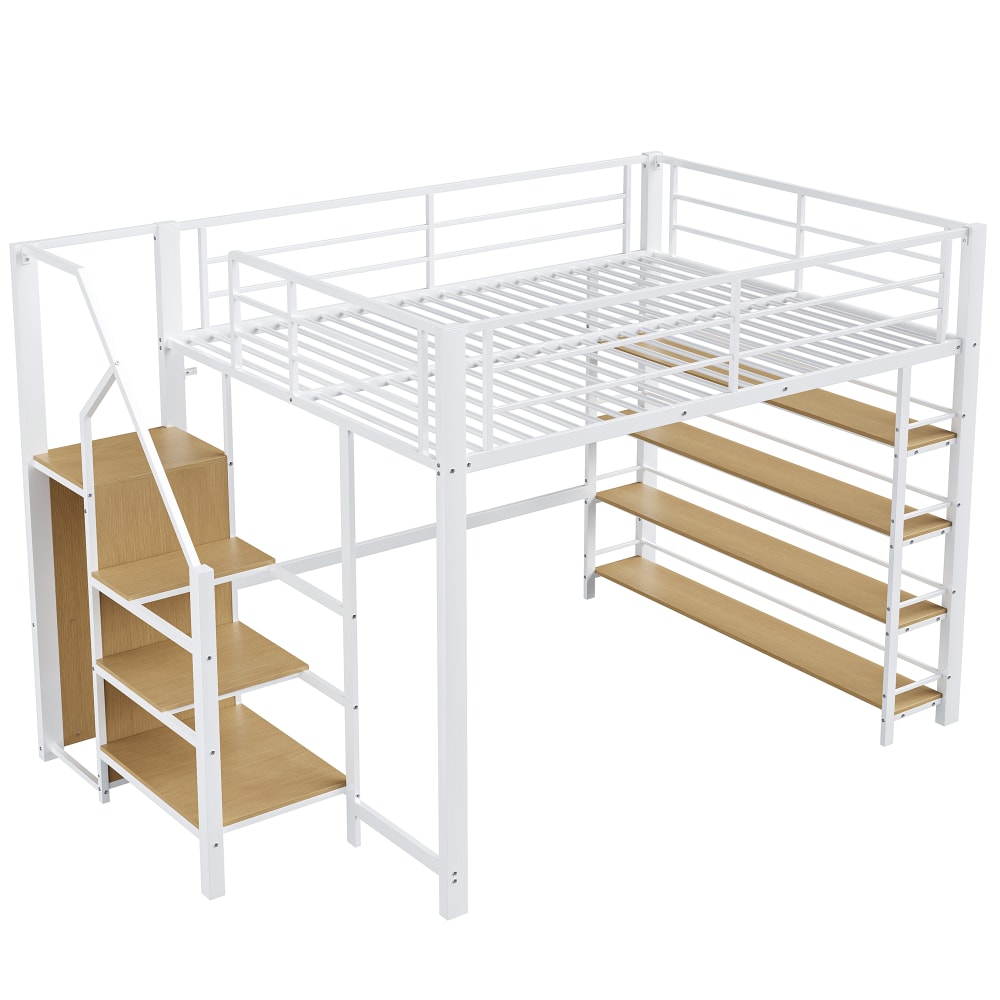 Lit mezzanine en métal blanc avec rangement 140 x 200 cm