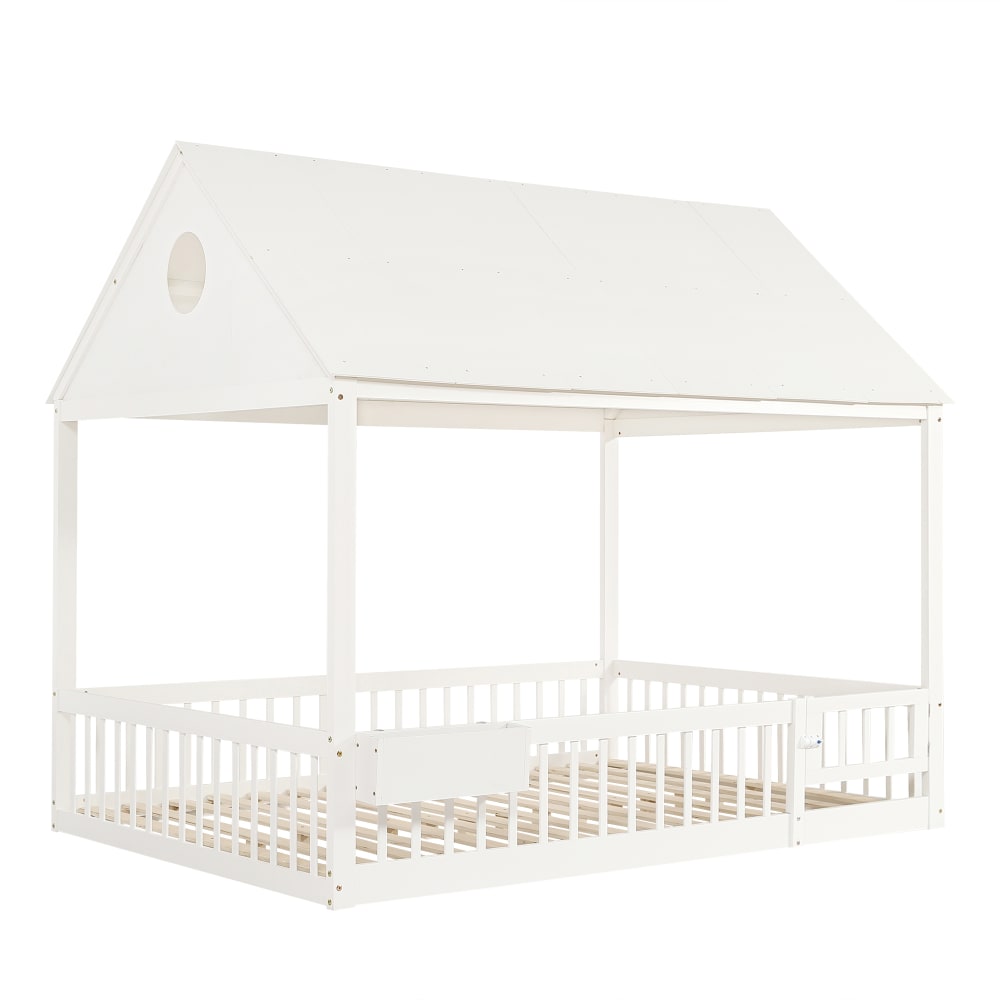 Lit enfant en pin blanc avec rideaux et rangement 140 x 200 cm