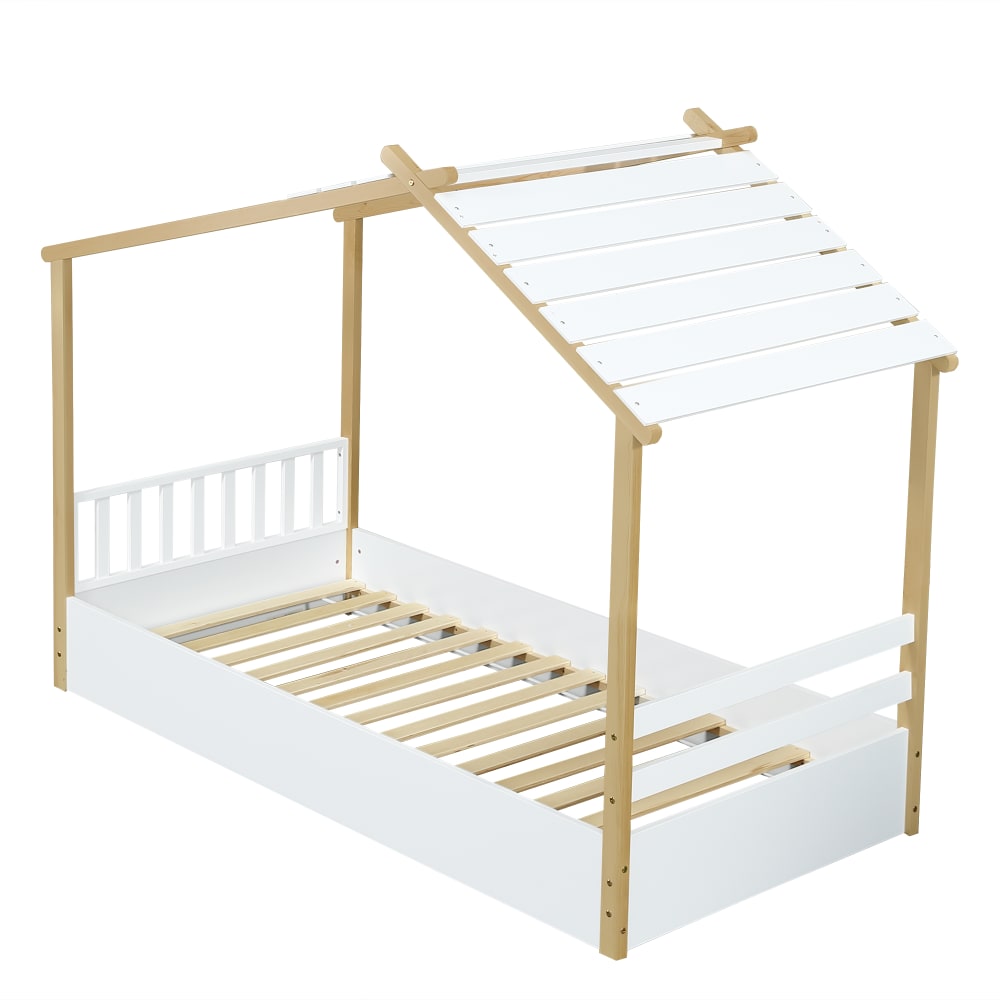 Lit enfant en pin blanc et beige avec sommier 90 x 190 cm