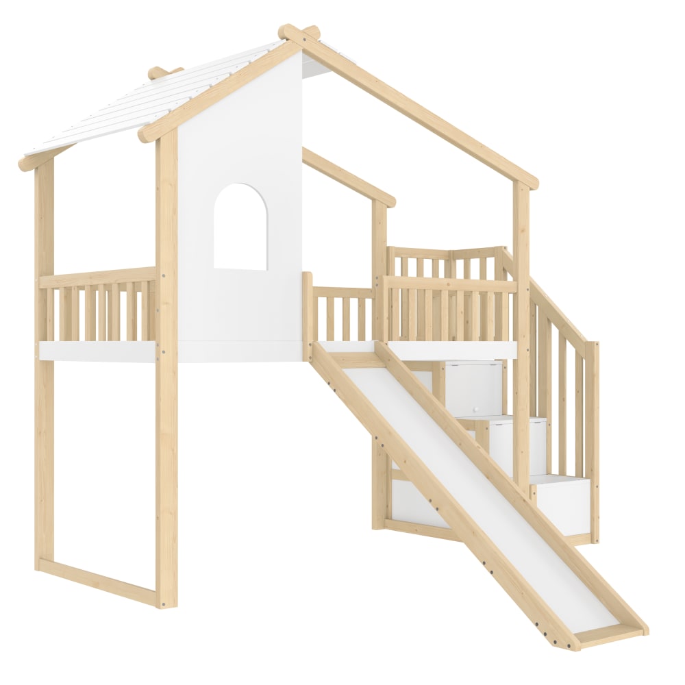 Lit mezzanine en forme de maison en pin marron 90 x 200 cm