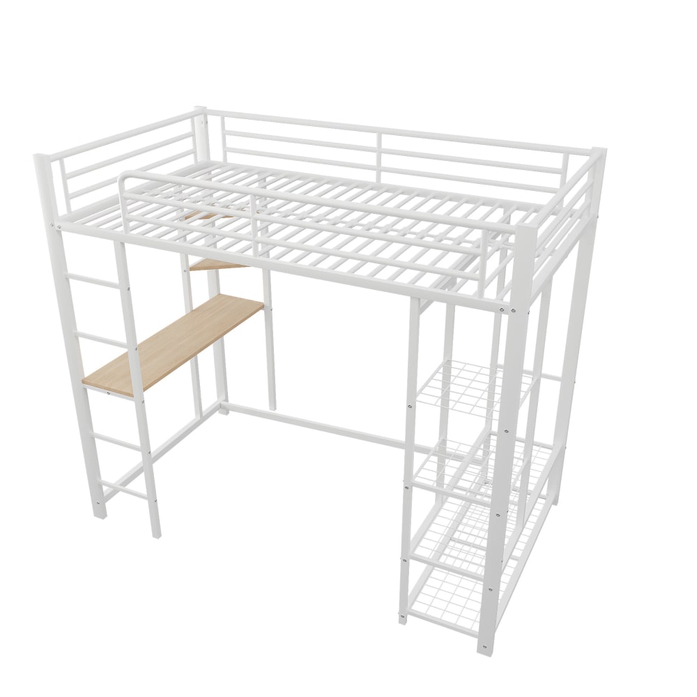 Lit mezzanine en métal blanc avec bureau et rangement 90 x 200 cm